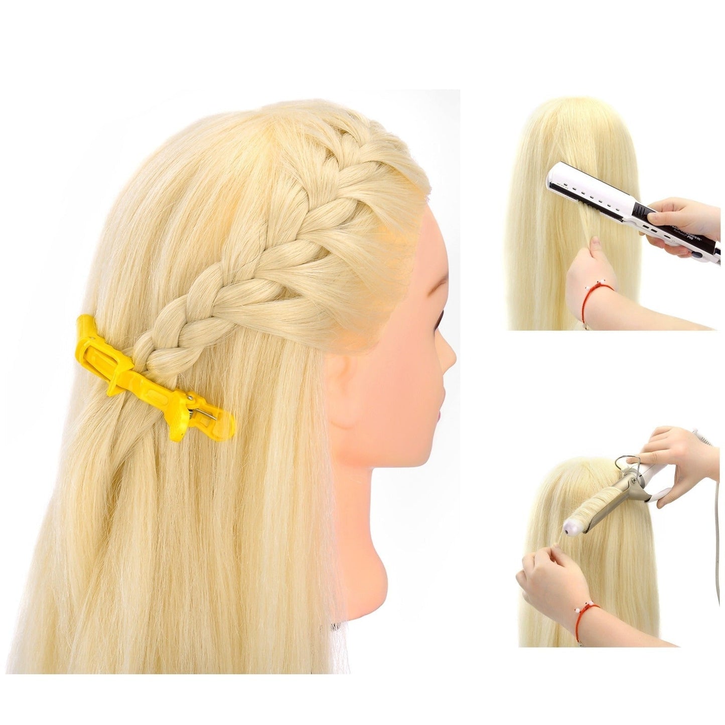 Tête de coiffure -Tête de formation professionnelle - Maquillage, Coiffure, Mannequin - 85% Vrais Cheveux - Longueur 66 cm - Incl. Pince de table - Femelle - Blanc