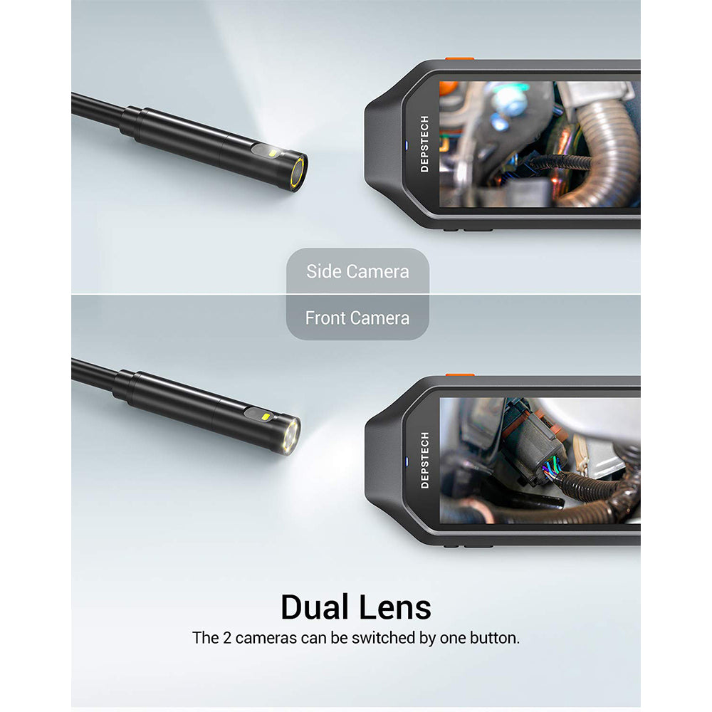 2MP Dual Lens Endoscope Camera, 8mm Borecam, 1920*1080P, IP67, 6 LED, 5M Cable, 3300mAh, 3-8CM Focus