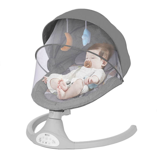 Bioby Elektrisch Wipstoel - Baby Schommelstoel - Elektrische Babyschommel - Babyswing - Wipstoeltjes voor Baby met Klamboe - Grijs