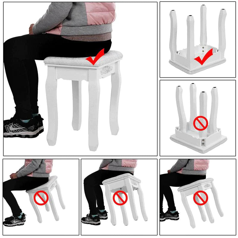 Table de maquillage avec miroir | Avec tabouret | Blanc | Avec miroir | Mettre la table