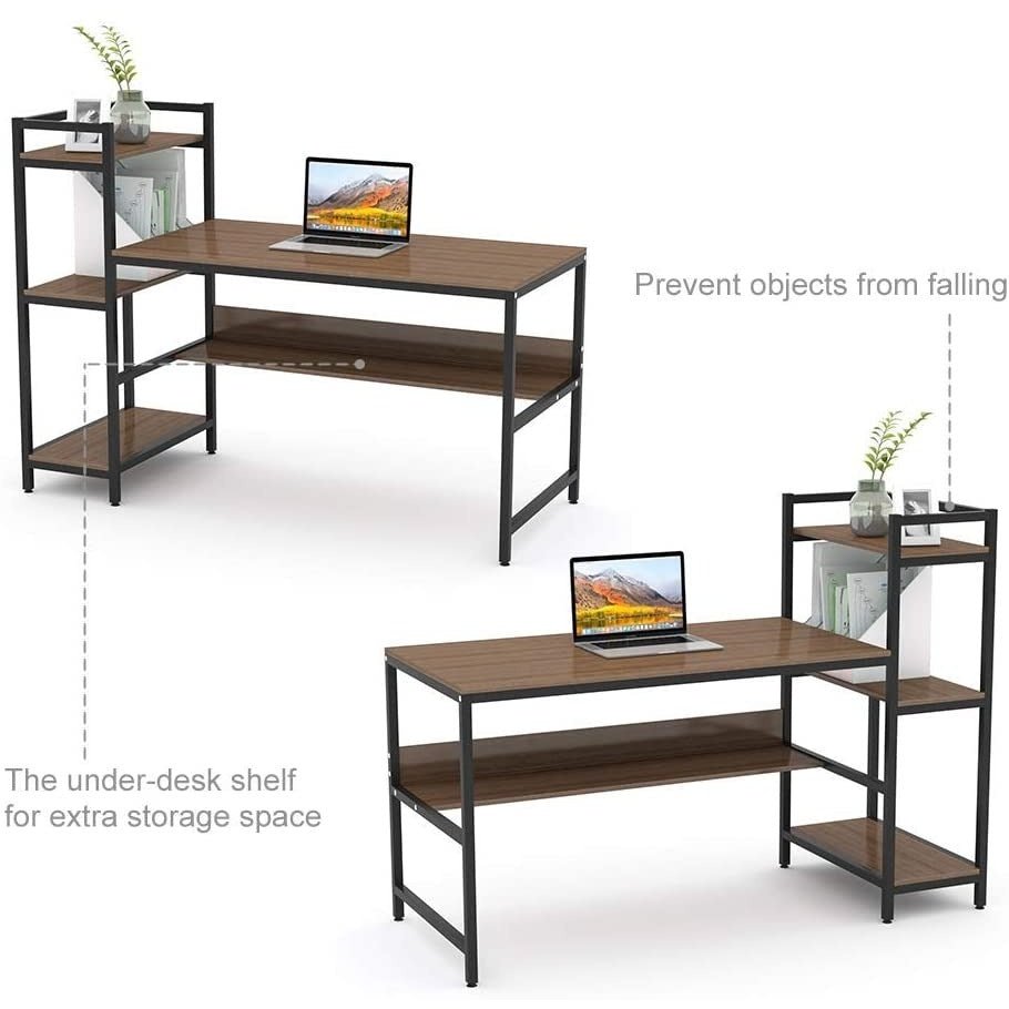 Houten Bureau - Laptop Bureau - Computer Bureau - Bureau met Opbergruimte - Design Bureau - Bureau Hout - 136x60x111cm - Industrieel Hout - Wijnrood