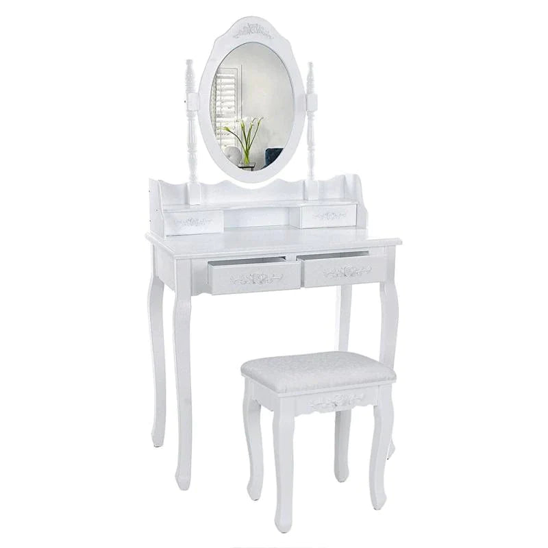 Table de maquillage avec miroir | Avec tabouret | Blanc | Avec miroir | Mettre la table