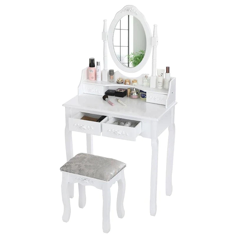 Table de maquillage avec miroir | Avec tabouret | Blanc | Avec miroir | Mettre la table