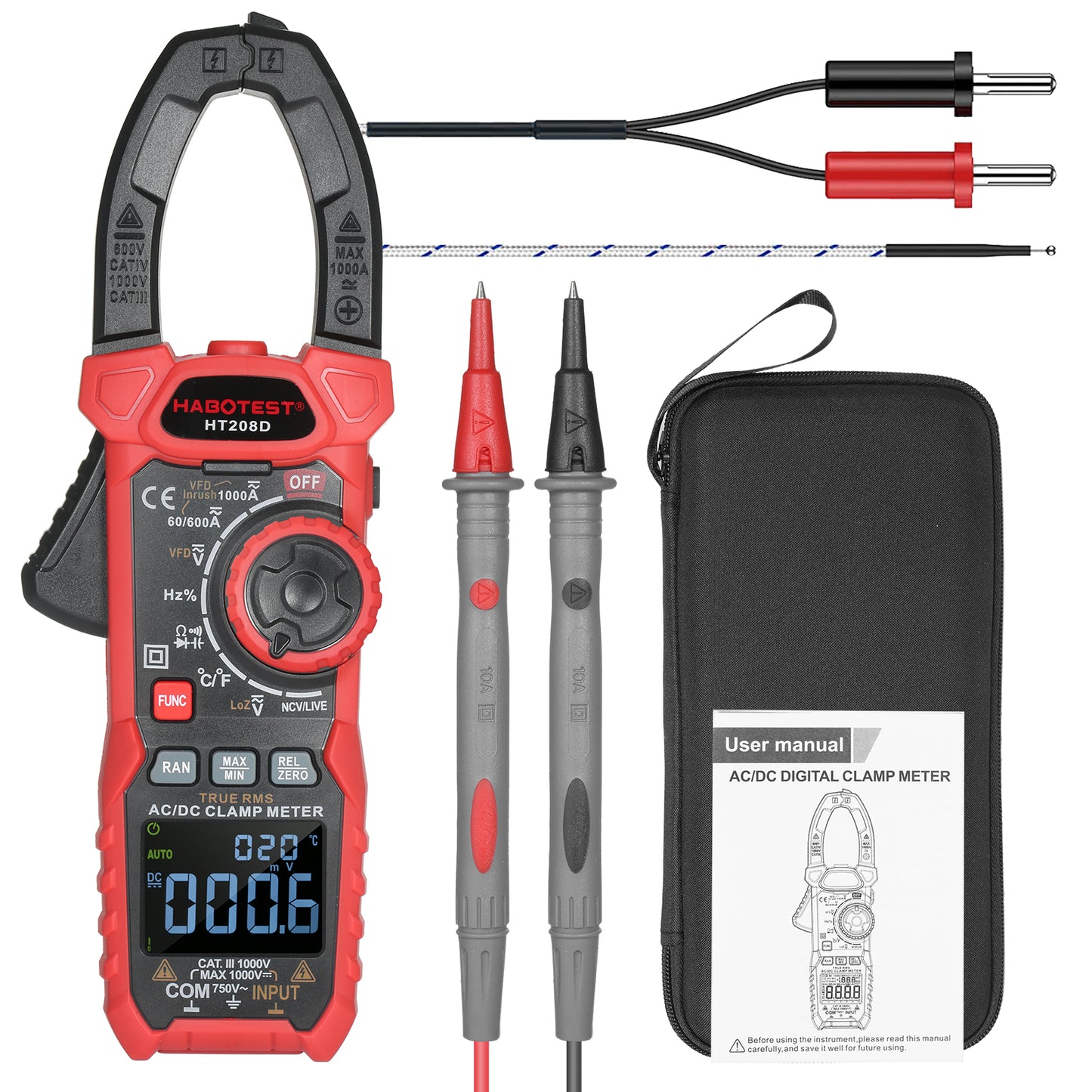 Digital Clamp Meter HT208D AC/DC True-RMS Auto-Ranging