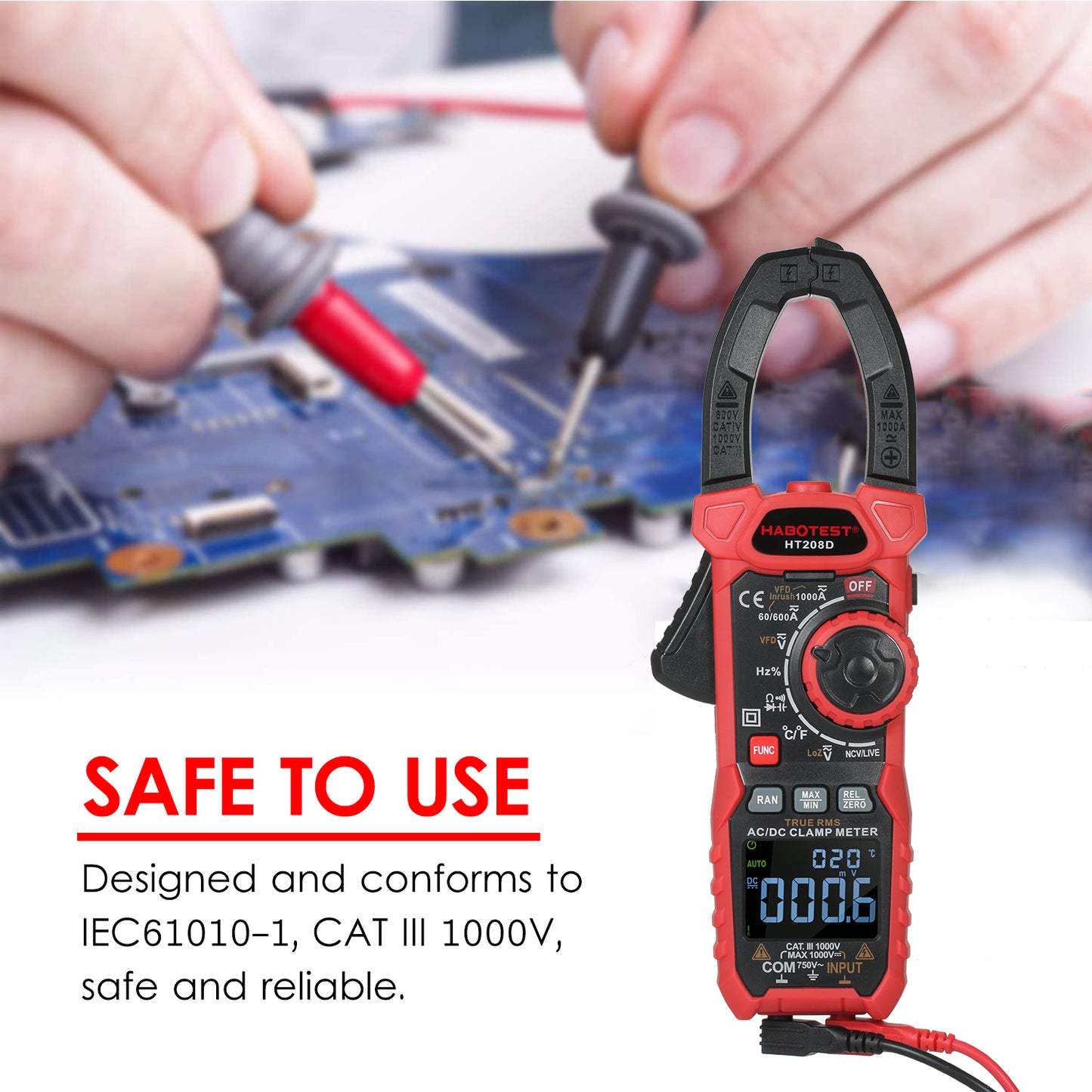 Digital Clamp Meter HT208D AC/DC True-RMS Auto-Ranging