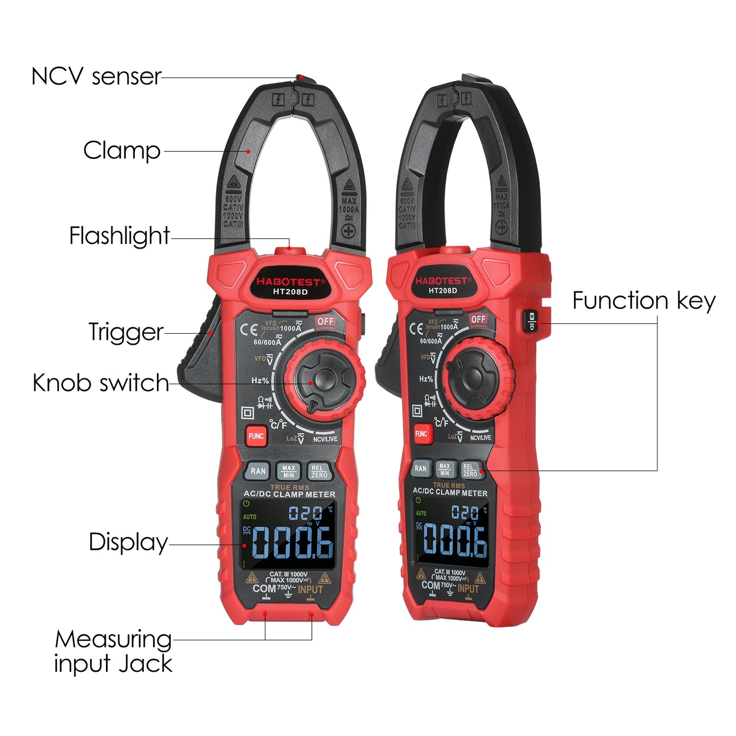 Digital Clamp Meter HT208D AC/DC True-RMS Auto-Ranging