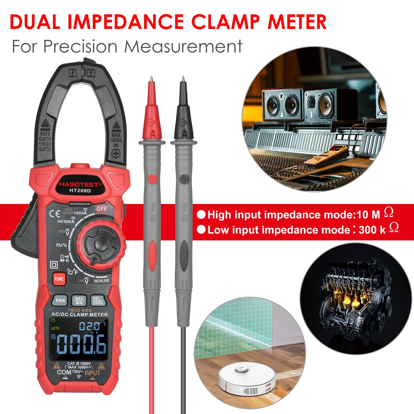 Digital Clamp Meter HT208D AC/DC True-RMS Auto-Ranging