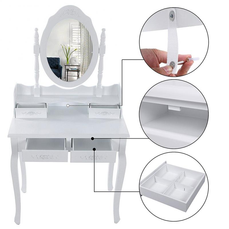 Table de maquillage avec miroir | Avec tabouret | Blanc | Avec miroir | Mettre la table