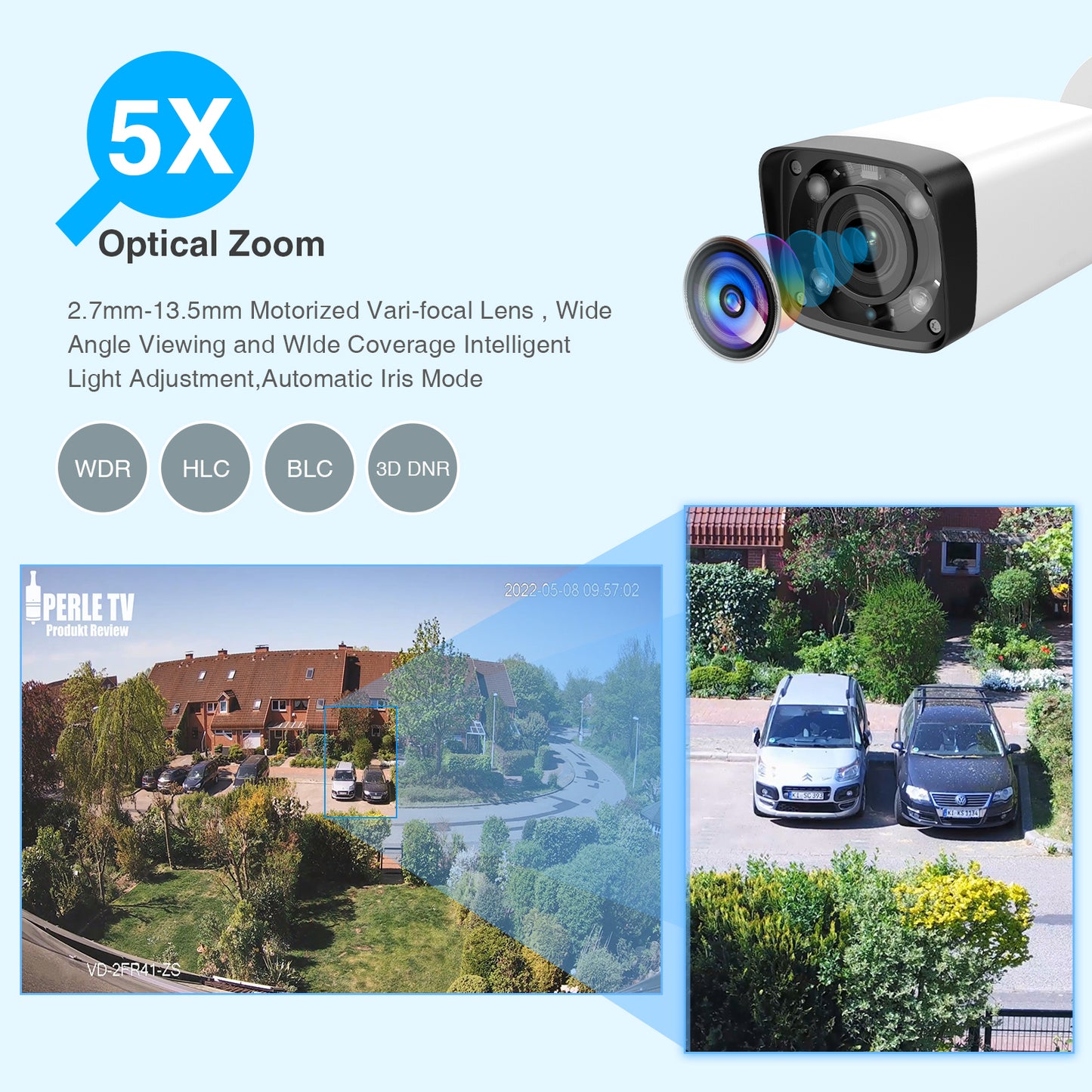 4MP POE Bullet Camera, Motorized Zoom, SD Card, IR 80m, 2.7-13.5mm, 5X Zoom