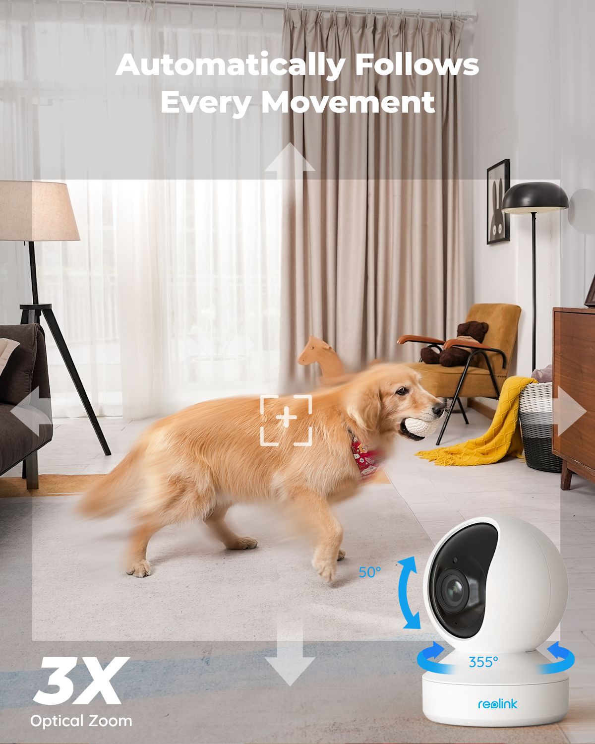 5MP Reolink E1 Zoom PTZ Cameră WiFi Zoom optic 3X 0Lux IR 12m Detectare oameni/animale de companie