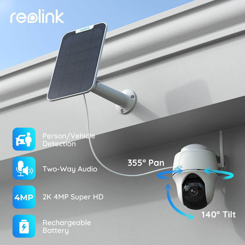 4MP Reolink Solar Panel WiFi Camera,6000mAh Battery,PIR Detection,2-Way Audio