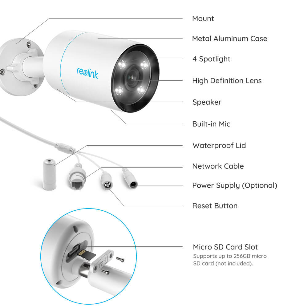 8MP HD PoE AI Human Car Detection 4K IP Camera,2-Way Audio,Color Night Vision,IP66,0 Lux