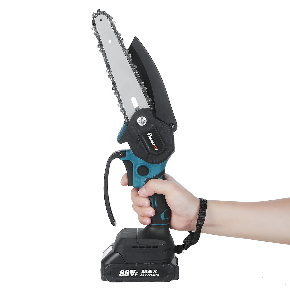 Electric Chainsaw, 15cm, 88V, 1200W, 3500rpm, 2 Batteries, Blue