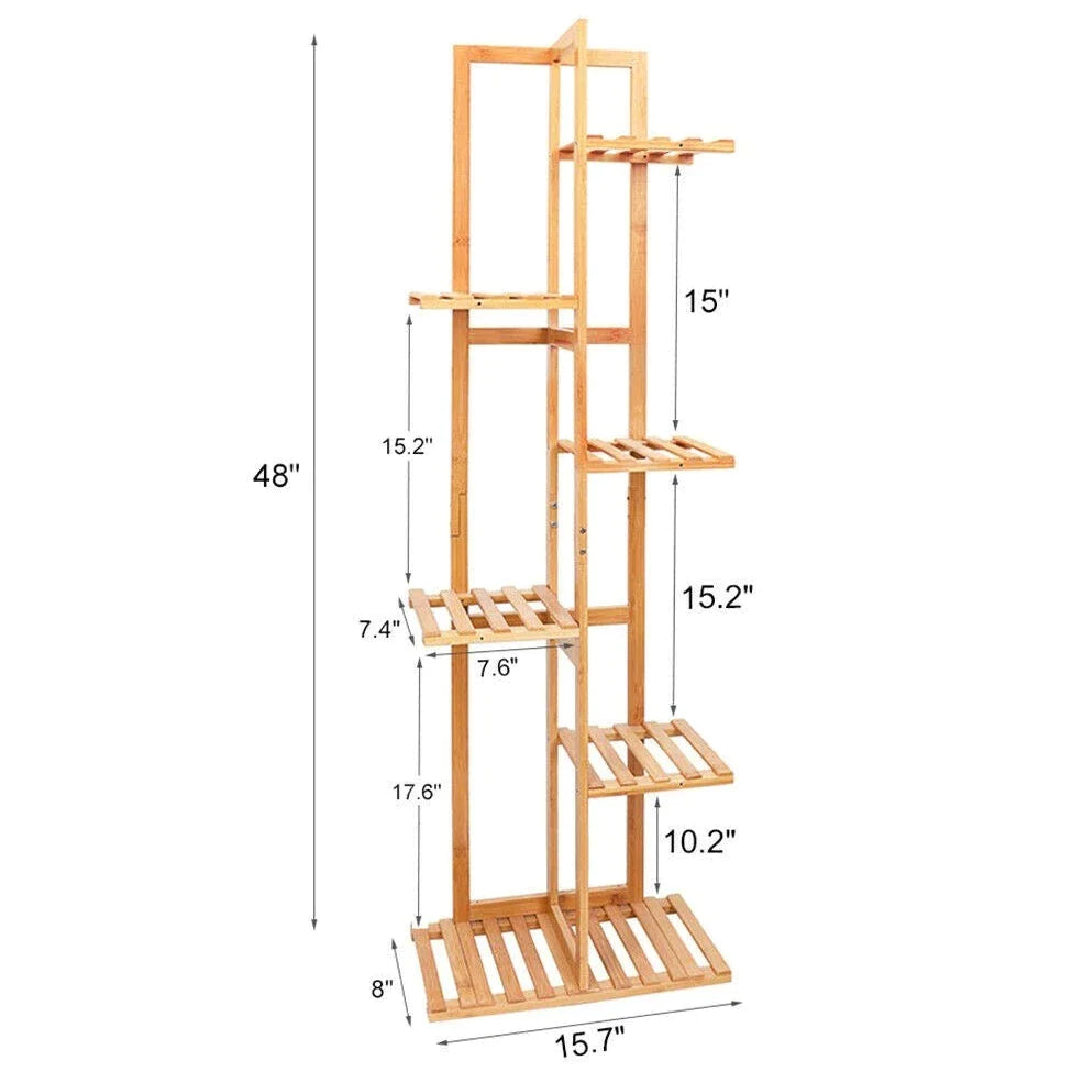 Support pour plantes d'intérieur Garfans - 6 niveaux - Support pour plantes en bambou - support à fleurs - escaliers pour plantes - support pour plantes - Couleur bois originale