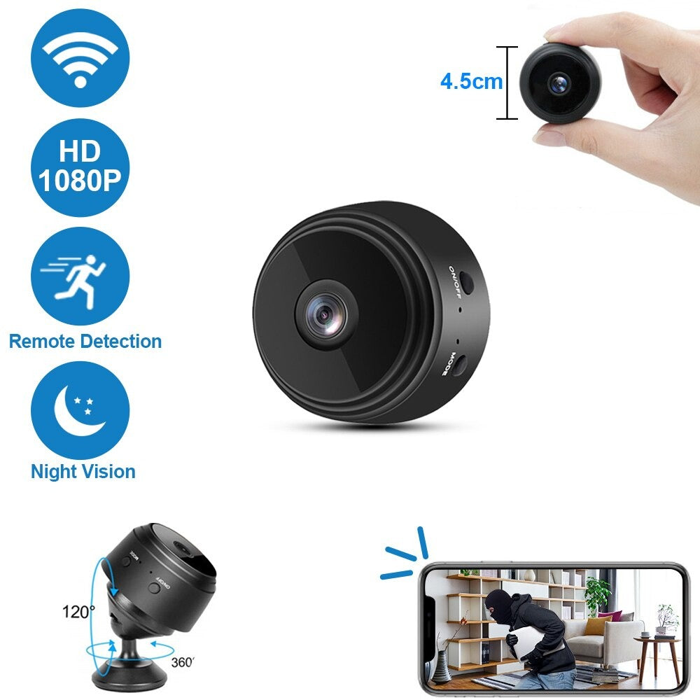 Mini caméra de surveillance, WiFi, Full HD 1080p, vision nocturne, capteur de mouvement