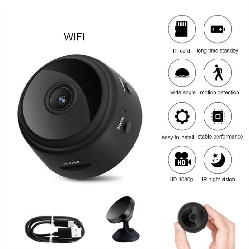 Mini caméra de surveillance, WiFi, Full HD 1080p, vision nocturne, capteur de mouvement