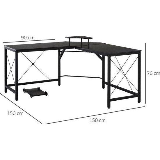 Bureau d'ordinateur bureau d'angle en forme de L table de bureau en métal noir