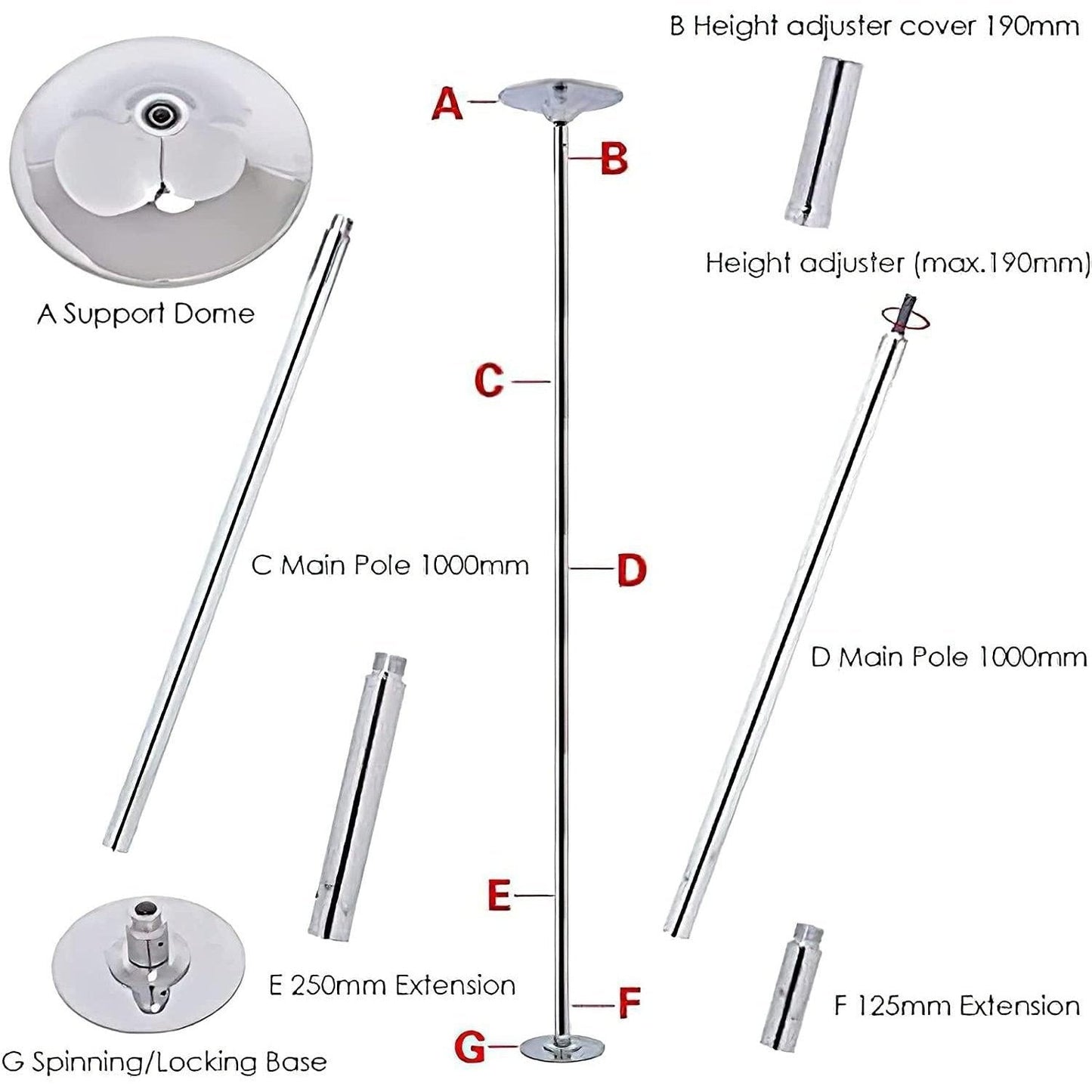 Pôle de danse professionnel - Pole Dancing Pole - Pole Dancing Pole - Pole Dancing - Pole Fitness - Rotatif - Réglable - Acier inoxydable - Usage domestique