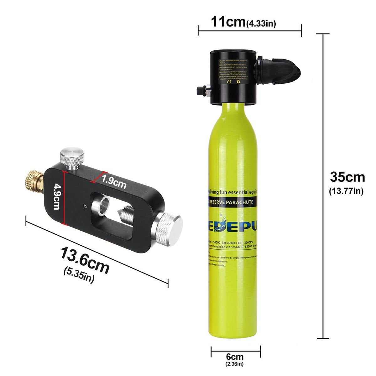 Duikflessen - 0.5L Scuba Tank - Ademhalingsnummer: 170 keer - Duiken Zuurstof Cilinder - Zuurstoftank - Mini Duikfles - Underwater Breather Duiken - Scuba Diving Set - Geel