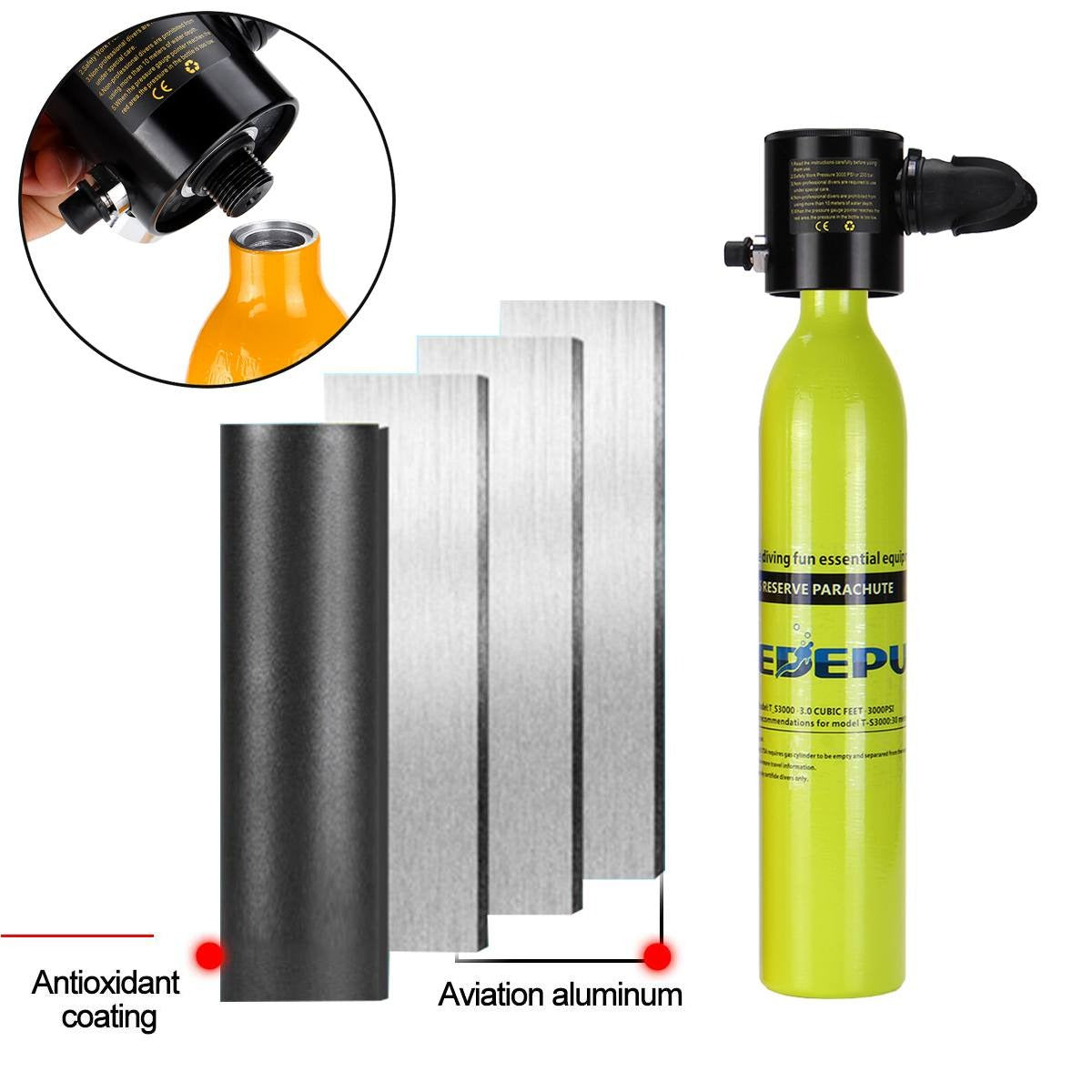 Duikflessen - 0.5L Scuba Tank - Ademhalingsnummer: 170 keer - Duiken Zuurstof Cilinder - Zuurstoftank - Mini Duikfles - Underwater Breather Duiken - Scuba Diving Set - Geel