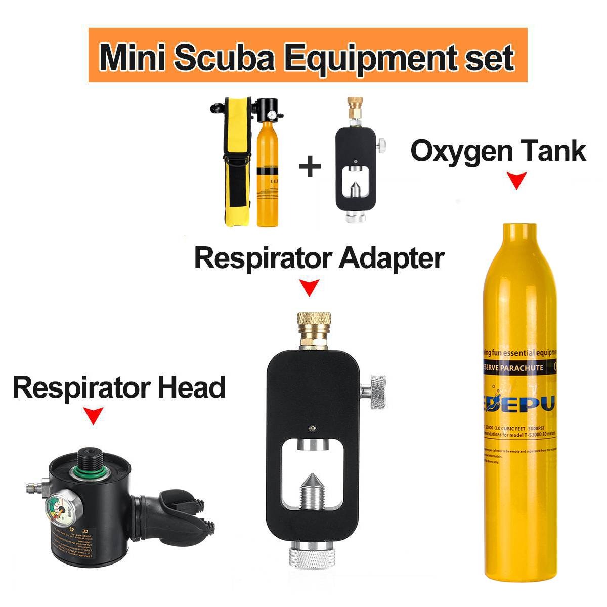 Duikflessen - 0.5L Scuba Tank - Ademhalingsnummer: 170 keer - Duiken Zuurstof Cilinder - Zuurstoftank - Mini Duikfles - Underwater Breather Duiken - Scuba Diving Set - Geel