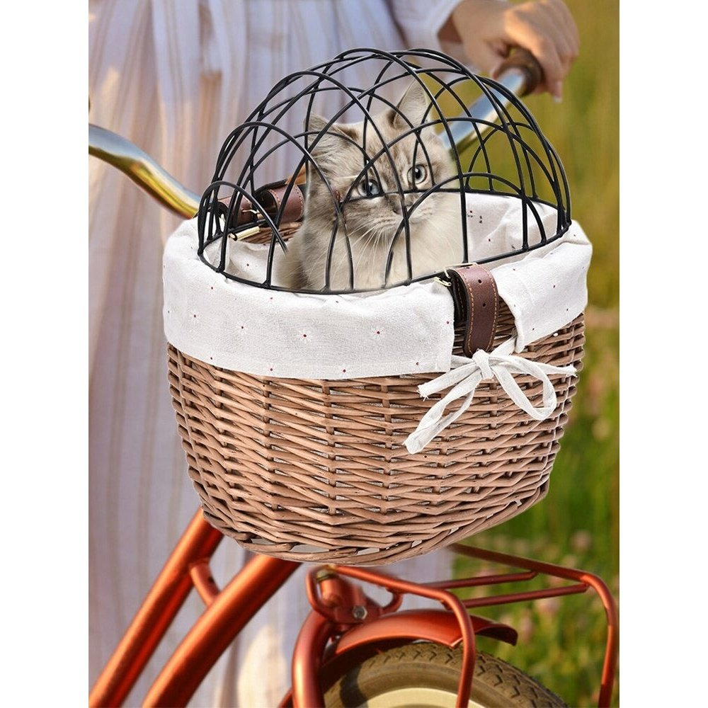 Panier pour chien | Pour le vélo | Roseau | Fermable | Panier à vélo | Transporter un chien | Format compact