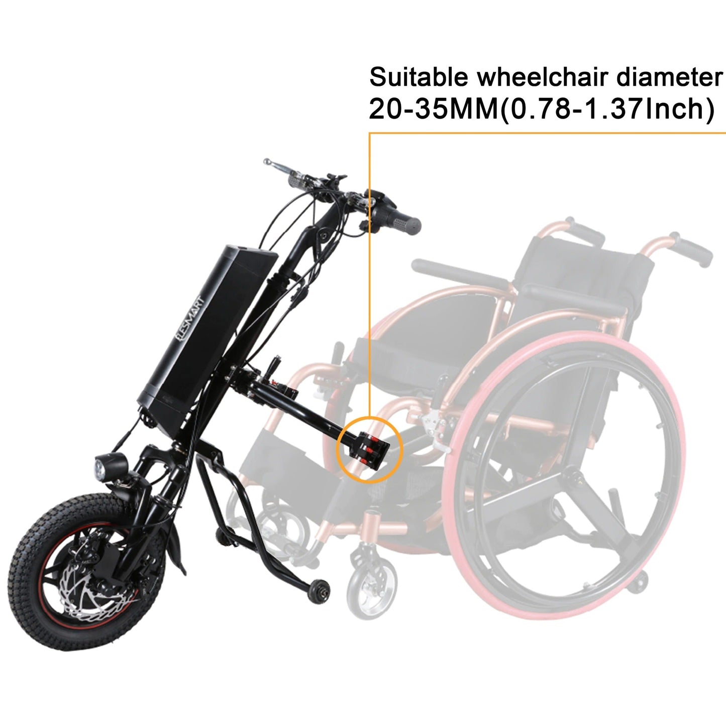 Vélo électrique avec accessoire | 350W | Entraînement électrique pour fauteuil roulant | Aide à la poussée | Prise en charge des poussées | Assistance en fauteuil roulant