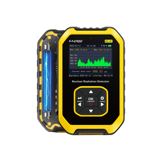 Nuclear radiation detector, X-rays, Radioactivity tester, Dosimeter, Yellow