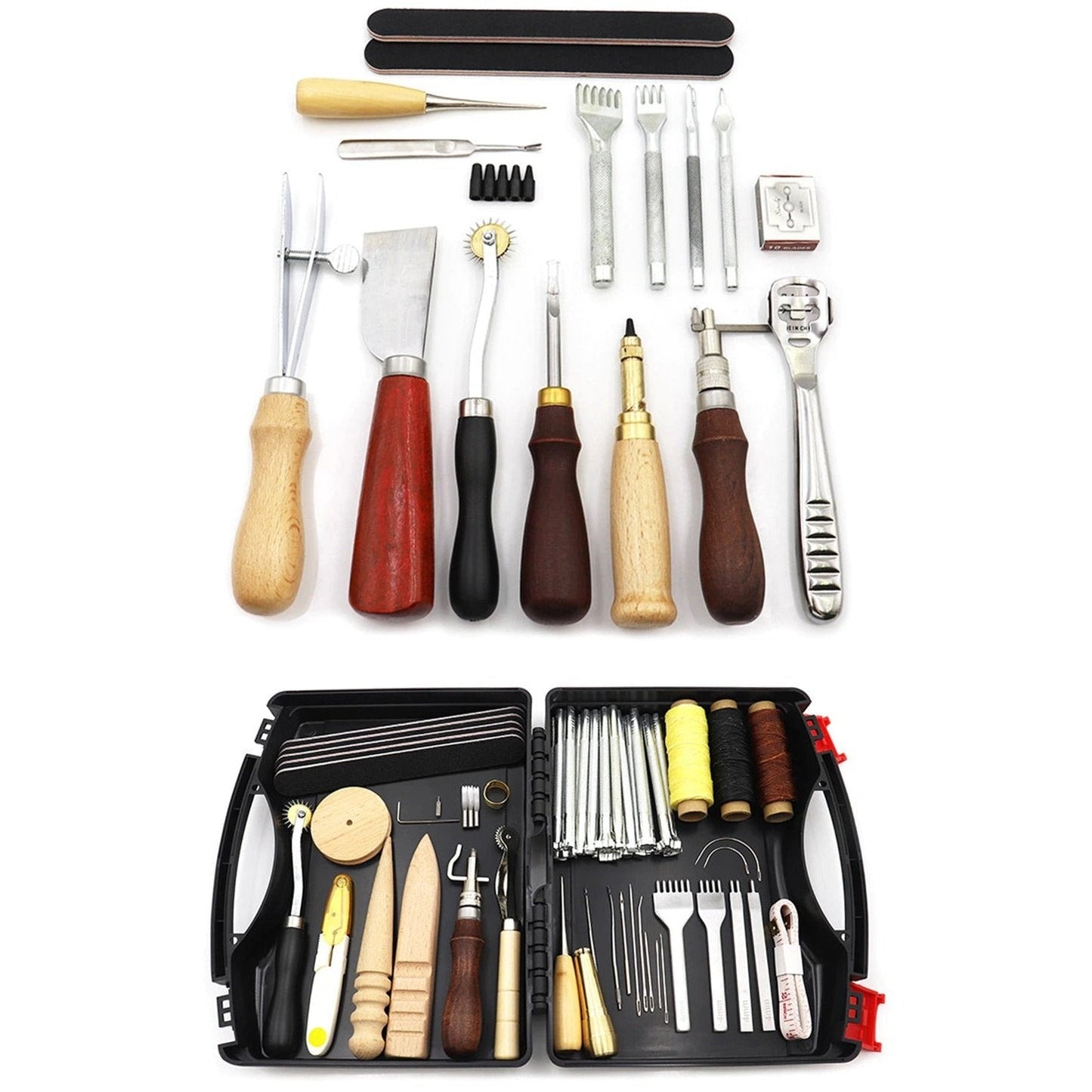 Leerbewerking Set Naaiset Gereedschap Set Leernaalden Naai Accessoires Naai spullen Naai Kit Naai Set Leerbewerking Gereedschap Leerbewerking Tools Reparatie Complete Set 44 Stuks