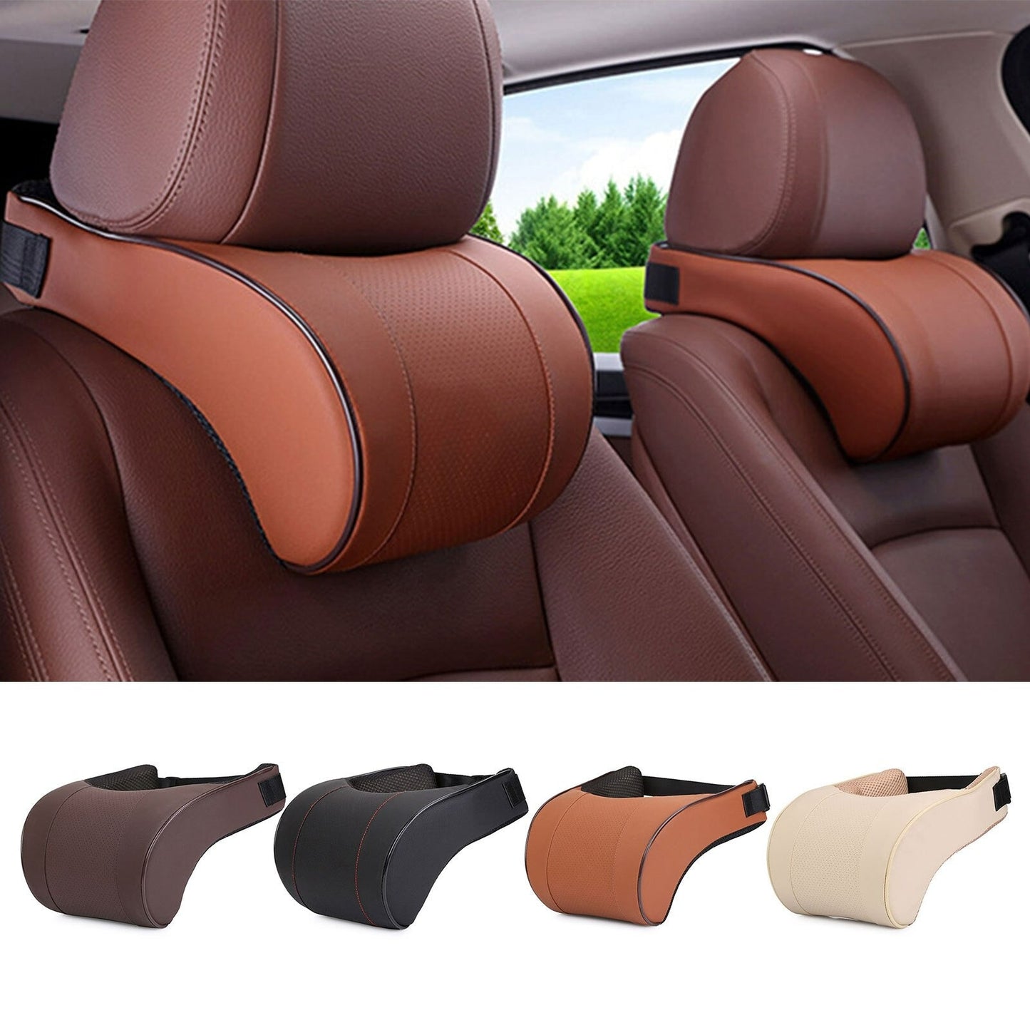 Car Pillow, 9cm Thickness, Ergonomic, PU Leather, Black