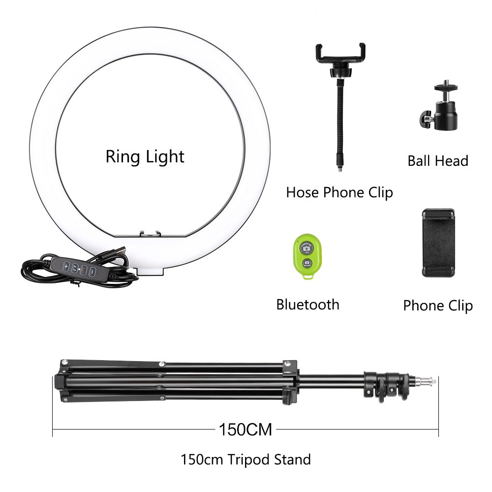 LED Ringlamp - Selfie Ring Licht- met Statief Stand, 10 Inch- met 3 Kleurmodi en 11Helderheid, USB Powered, Telefoonhouder - voor Live Streaming, Make-up, YouTube, Tiktok Vlog en Fotografie