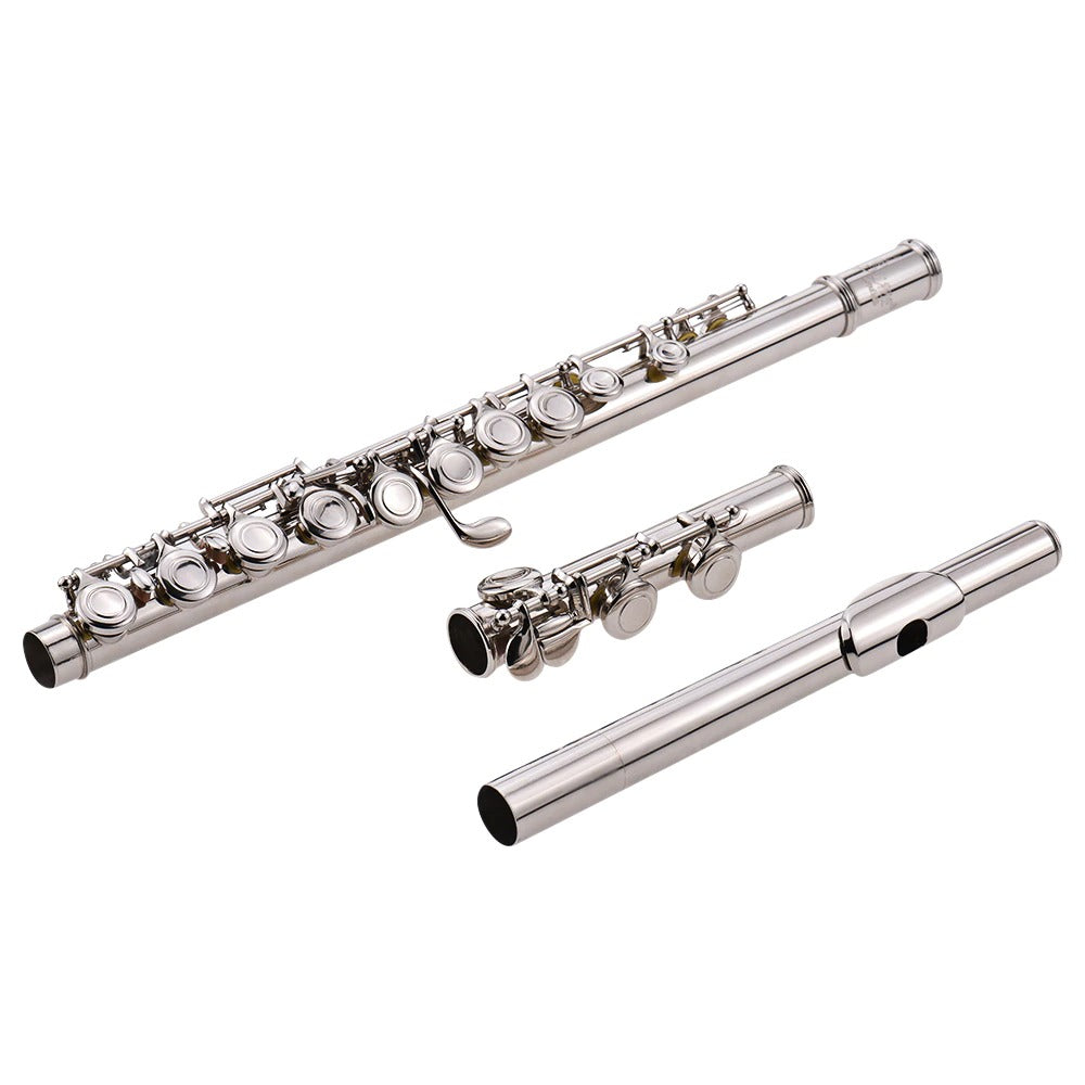 Flute, 16 Holes, Stainless Steel, Bag and Gloves, Silver