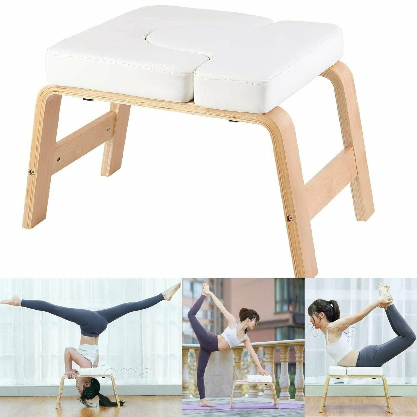 Tabouret de yoga – Chaise d'équipement d'entraînement physique – Banc d'inversion de poirier de yoga – Pilates – Poirier – Entraînement – ​​Beige